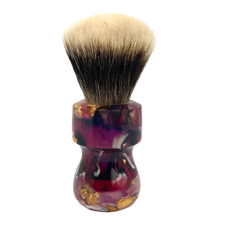 AKA Brushworx - 2 Band Manchurian Badger Doughman Fan Knot - 26mm - Magenta Magma Resin Handle