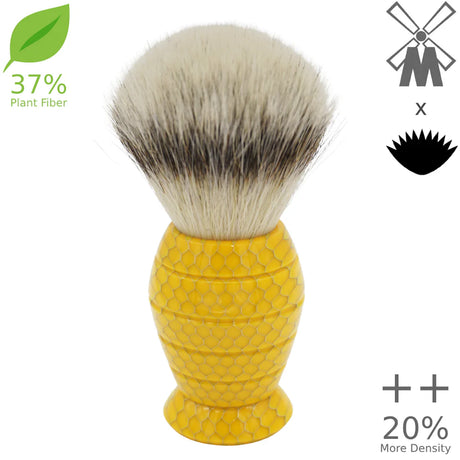 AP Shave Co. - 25 mm Mühle STF Xlarge Dense++ 37% Plant Fiber - Honey Hive Yellow Handle - Shaving Brush