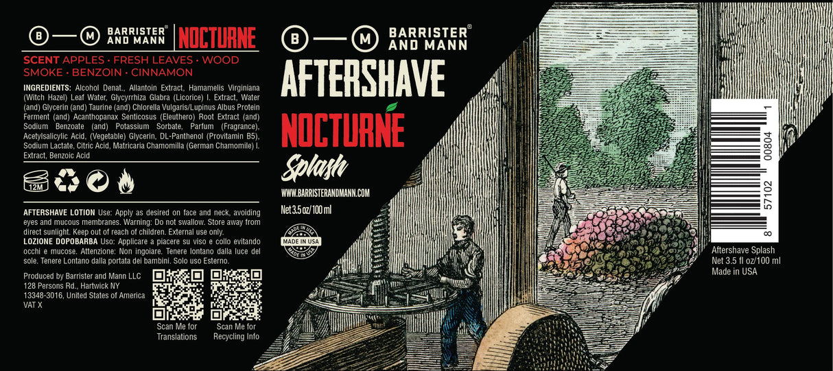 Barrister and Mann - Nocturne - Aftershave Splash - 3.75 oz