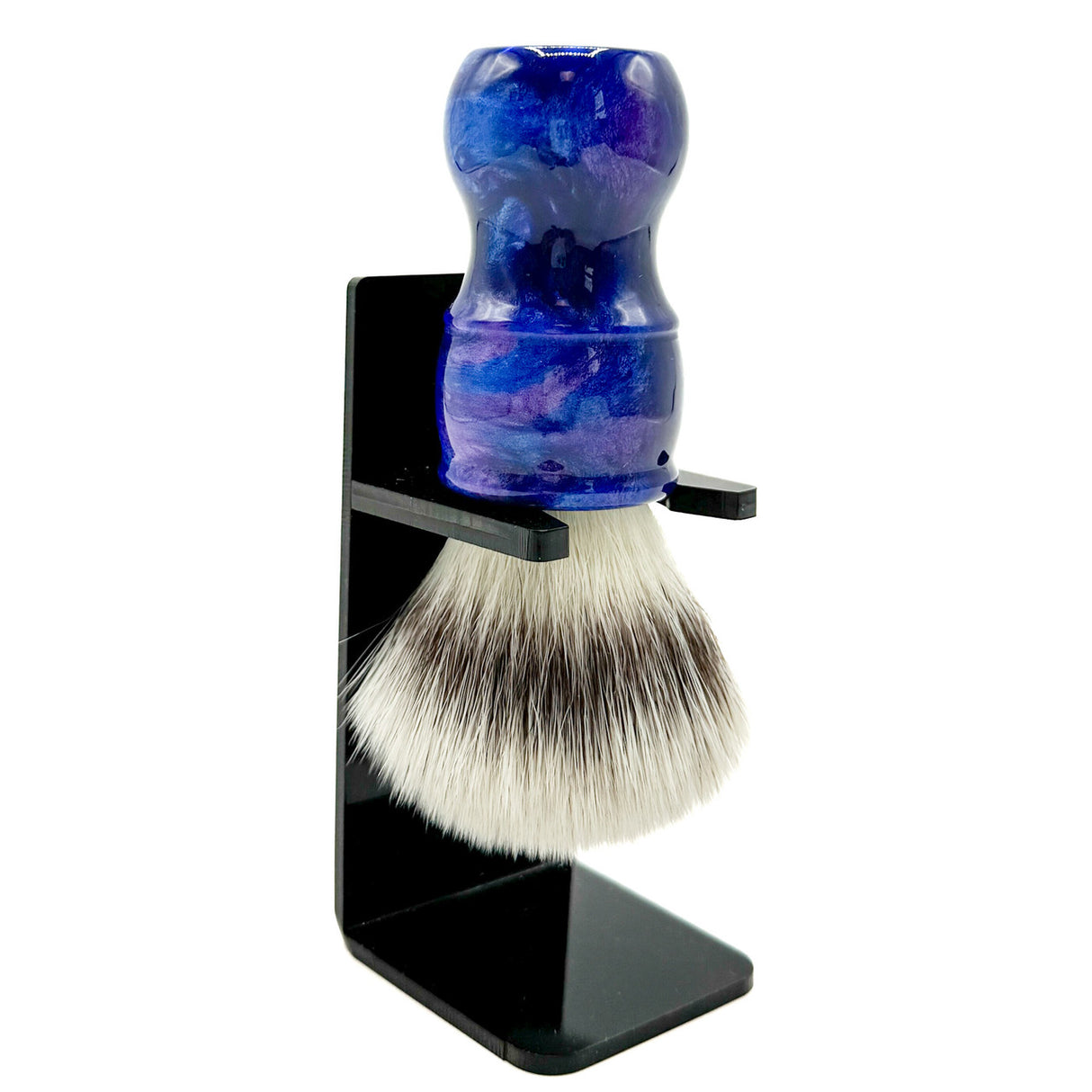 Parker - Deluxe Iridescent Blue Handle Synthetic Shaving Brush & Stand