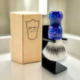 Parker - Deluxe Iridescent Blue Handle Synthetic Shaving Brush & Stand