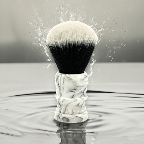 Parker - Marbled White & Black Tuxedo Knot Synthetic Shaving Brush & Stand