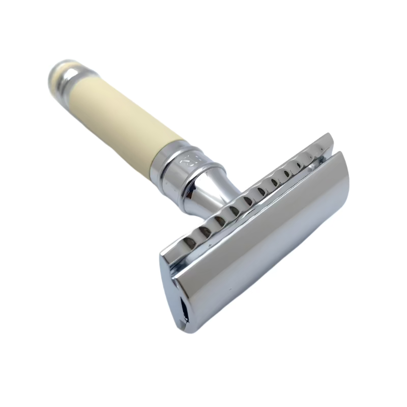 Pre-Owned - Edwin Jagger Rubber Coated Imitation Ivory Short Handle Double Edge Safety Razor