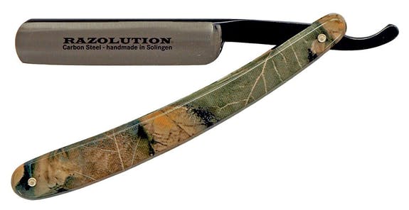 Razolution - 5/8" Carbon Steel Straight Razor - Camo Celluloid Scales