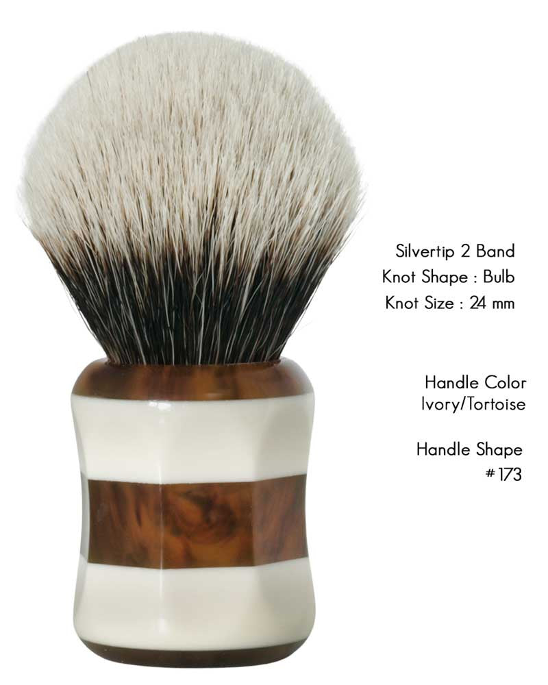 Shavemac - 24mm Silvertip 2 Band Bulb Badger Shaving Brush - Ivory/Tortoise Handle