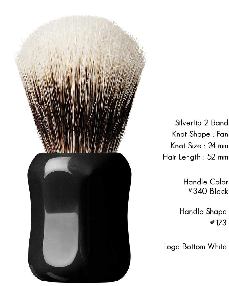 Shavemac - 24mm Silvertip Fan 2 Band Badger Shaving Brush - Black Handle