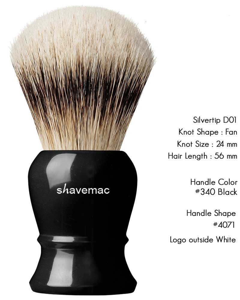 Shavemac - 24mm Silvertip Fan D01 - 2 Band Badger Shaving Brush - Black Handle