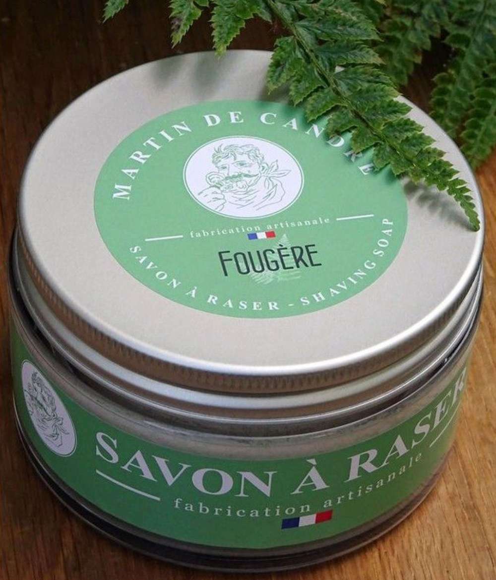 Martin de Candre Fougère Shaving Soap 200g (Fern) - Artisan Soap & 100% Vegan  Description Martin de Candre LIMITED EDITION Fougère Shaving Soap Le Savon à raser en Edition Limitée Fougère - Limited Edition Fougere Shaving Soap by Martin de Candre of France. This premium, luxury, handmade soap has added cologne made from twelve essential oils. 